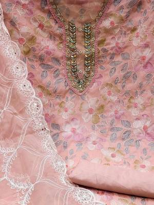 floral embroidered organza unstitched dress material 4