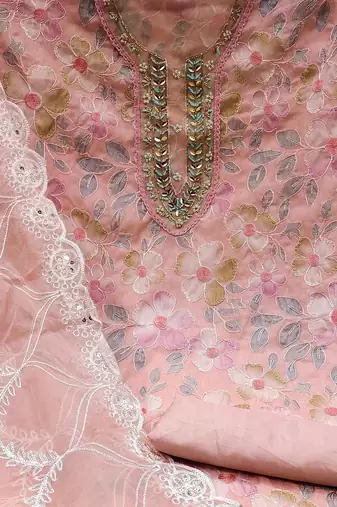 floral embroidered organza unstitched dress material