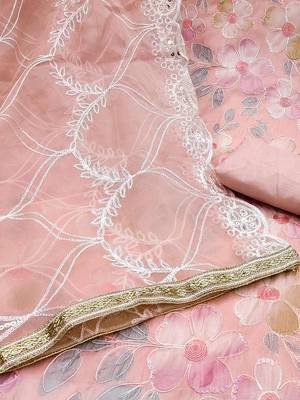 floral embroidered organza unstitched dress material 5