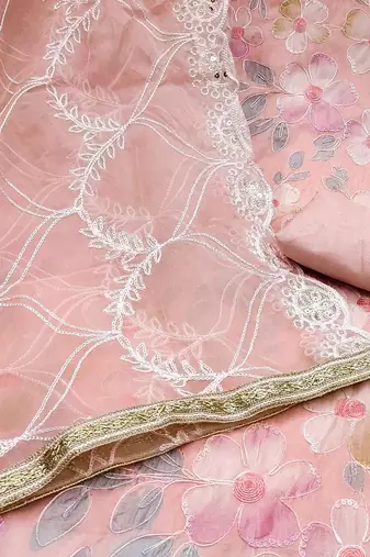 floral embroidered organza unstitched dress material