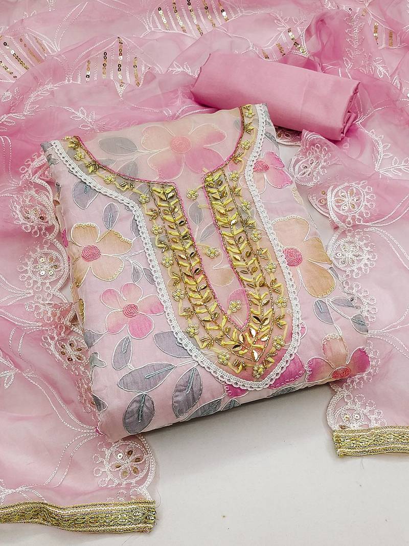 floral printed beads and stones unstitched dress material