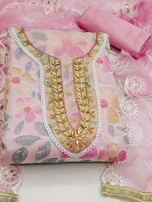 floral printed beads and stones unstitched dress material 2