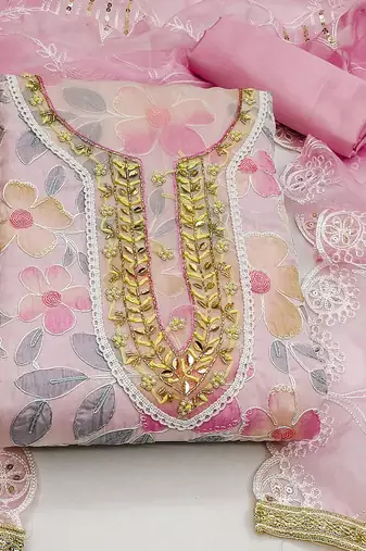 floral printed beads and stones unstitched dress material
