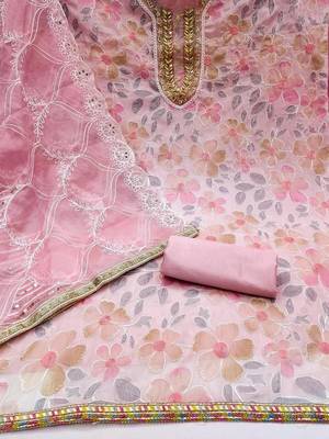 floral printed beads and stones unstitched dress material 3
