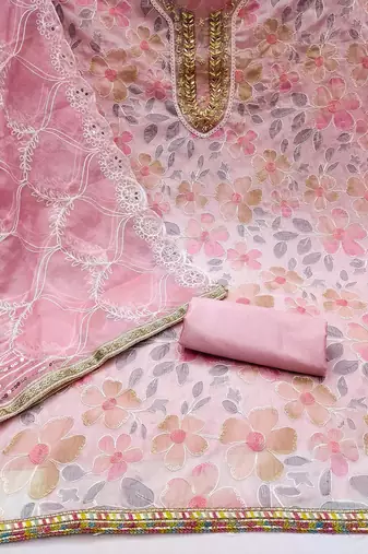 floral printed beads and stones unstitched dress material