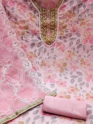 floral printed beads and stones unstitched dress material 4