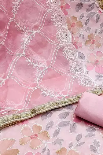 floral printed beads and stones unstitched dress material