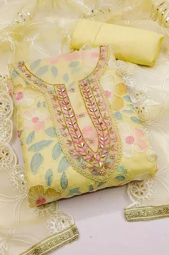floral embroidered organza unstitched dress material