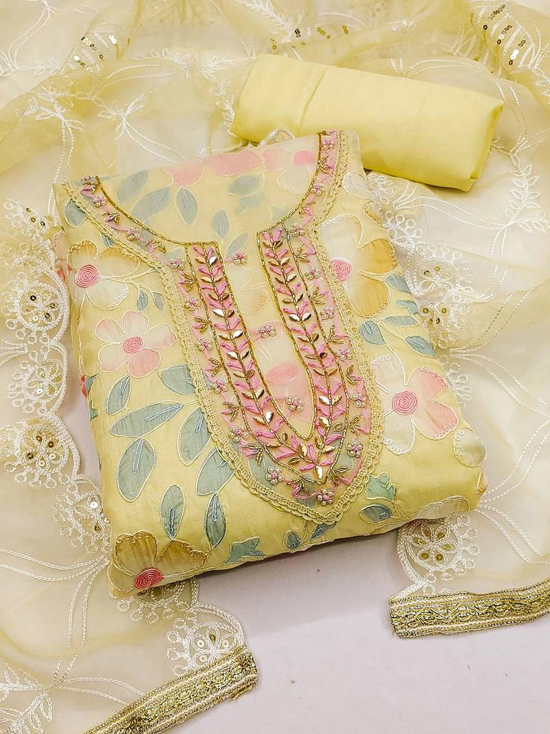 floral embroidered organza unstitched dress material
