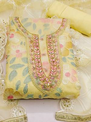 floral embroidered organza unstitched dress material 2