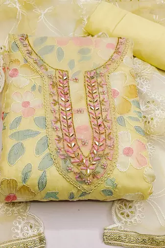 floral embroidered organza unstitched dress material