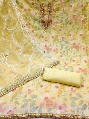 floral embroidered organza unstitched dress material 3