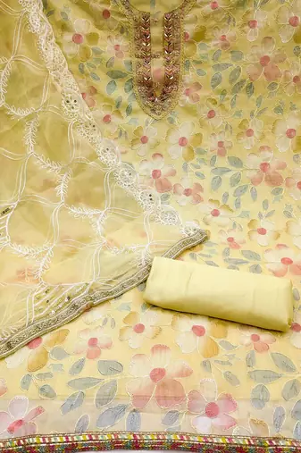 floral embroidered organza unstitched dress material