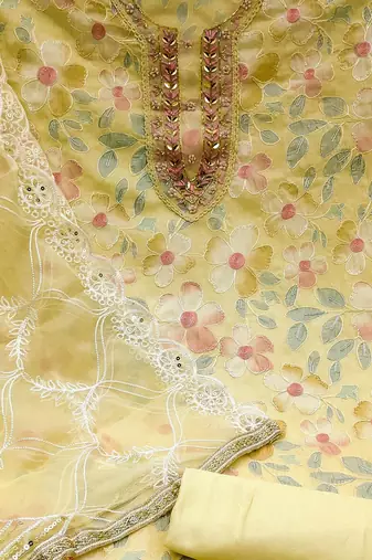floral embroidered organza unstitched dress material