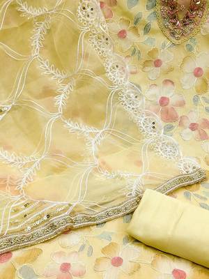 floral embroidered organza unstitched dress material 5