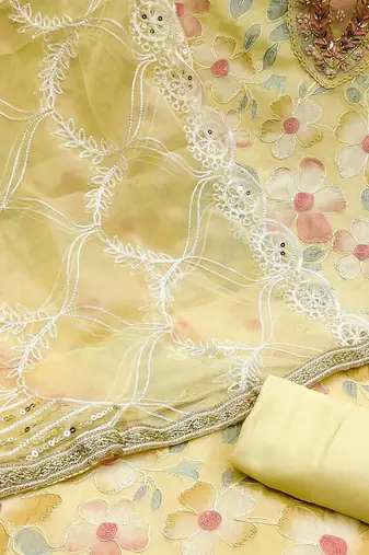 floral embroidered organza unstitched dress material