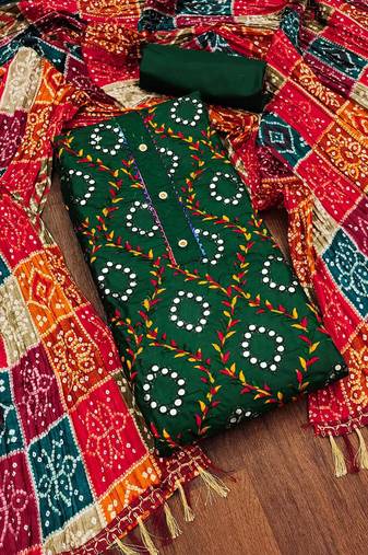 ethnic motifs embroidered cotton unstitched dress material