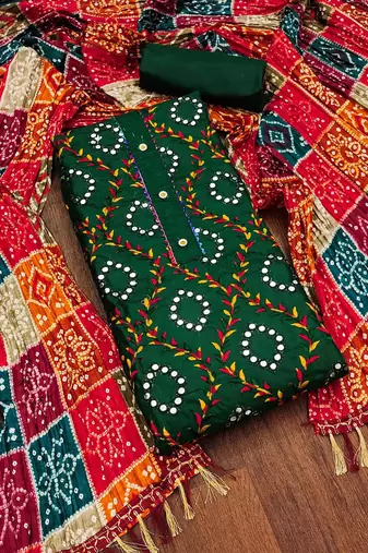 ethnic motifs embroidered cotton unstitched dress material