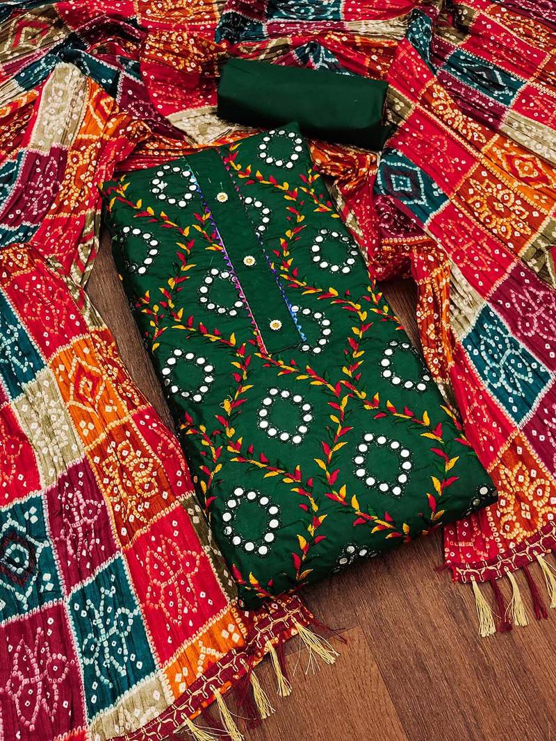 ethnic motifs embroidered cotton unstitched dress material