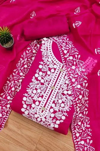 ethnic motifs embroidered unstitched dress material