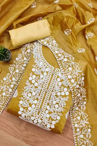 ethnic motifs embroidered unstitched dress material