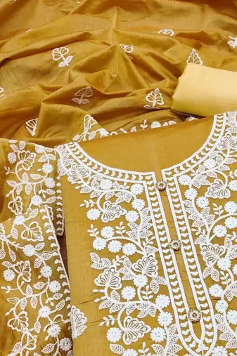 ethnic motifs embroidered unstitched dress material