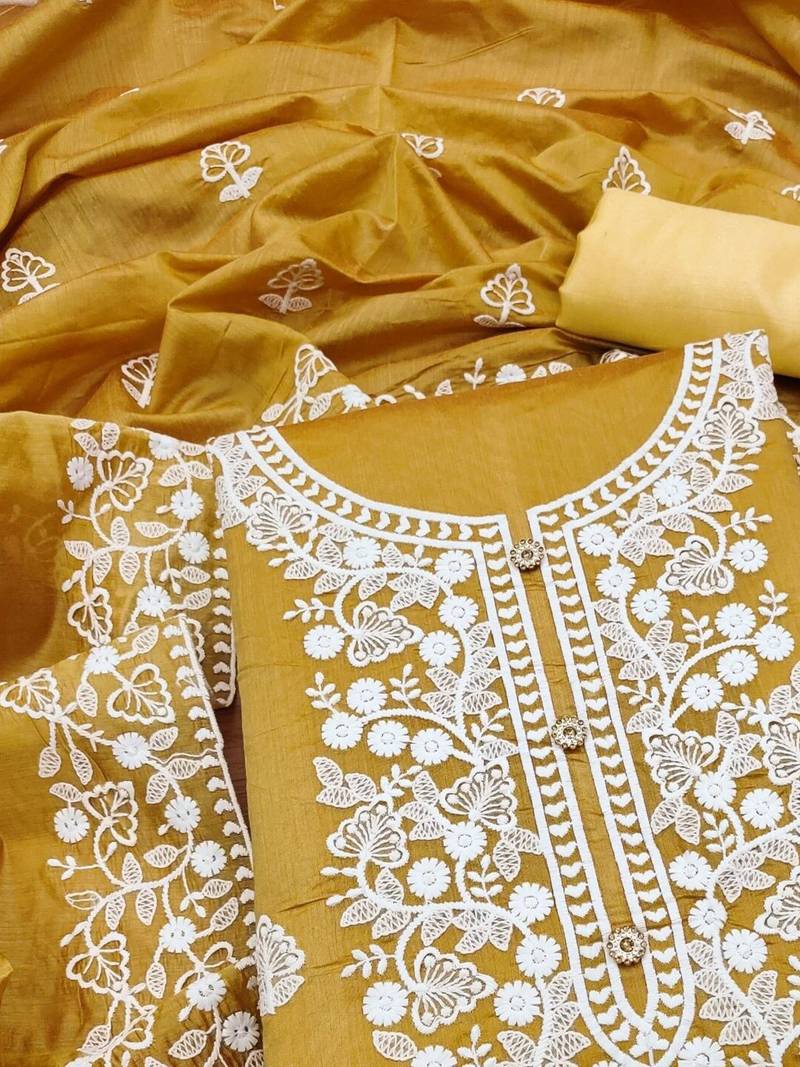 ethnic motifs embroidered unstitched dress material