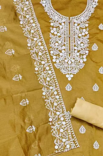 ethnic motifs embroidered unstitched dress material