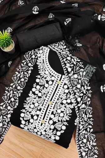 ethnic motifs embroidered unstitched dress material