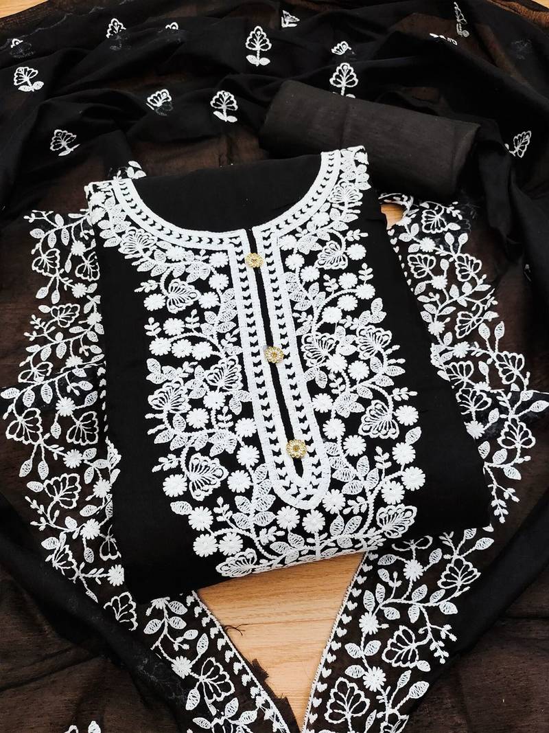 ethnic motifs embroidered unstitched dress material