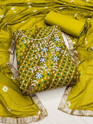 bandhani printed beads & stones unstitched dress material 1