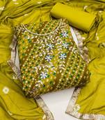 bandhani printed beads & stones unstitched dress material