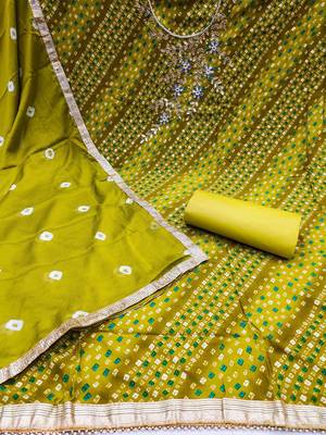 bandhani printed beads & stones unstitched dress material 2