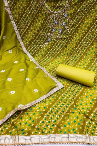 bandhani printed beads & stones unstitched dress material