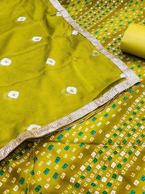 bandhani printed beads & stones unstitched dress material 3