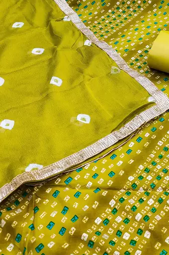bandhani printed beads & stones unstitched dress material