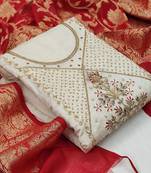off white floral woven design unstitched dress material