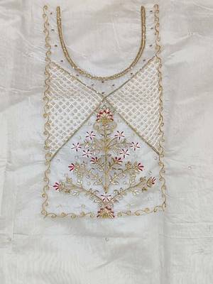 off white floral woven design unstitched dress material 4