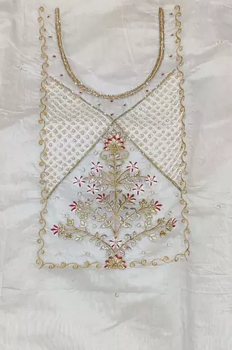 off white floral woven design unstitched dress material