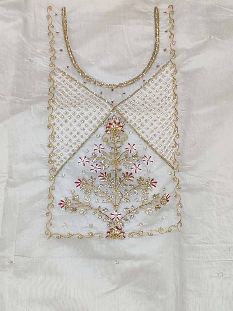 off white floral woven design unstitched dress material
