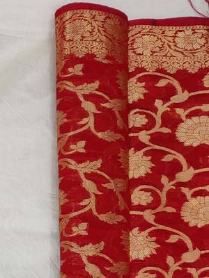 off white floral woven design unstitched dress material 5