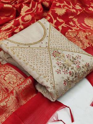 grey & red unstitched dress material 1