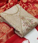 grey & red unstitched dress material