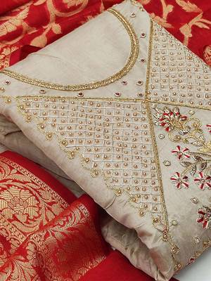 grey & red unstitched dress material 2