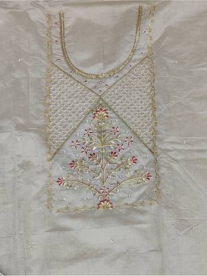 grey & red unstitched dress material 4