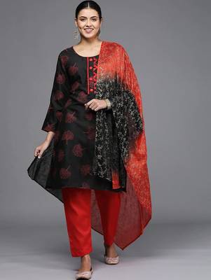 black & red printed unstitched dress material 1