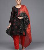black & red printed unstitched dress material