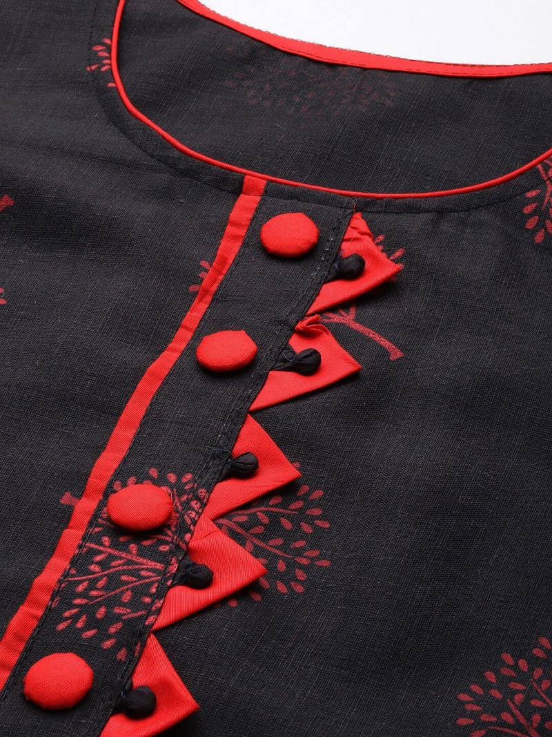black & red printed unstitched dress material