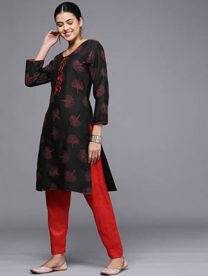 black & red printed unstitched dress material 5