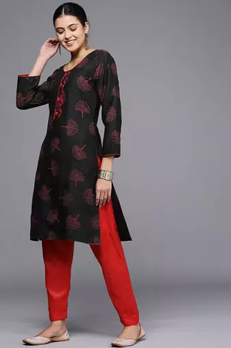 black & red printed unstitched dress material